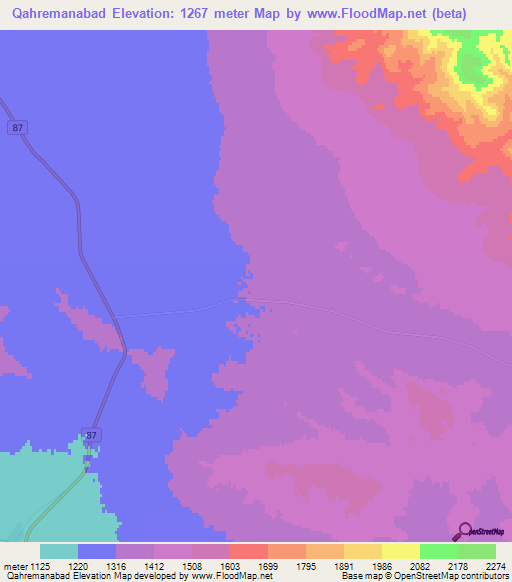 Qahremanabad,Iran Elevation Map