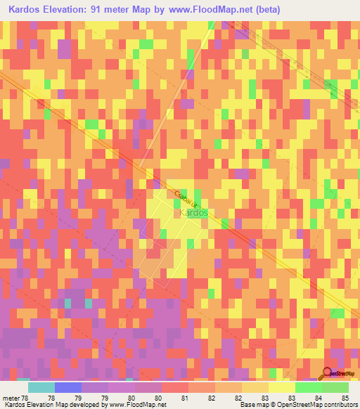 Kardos,Hungary Elevation Map