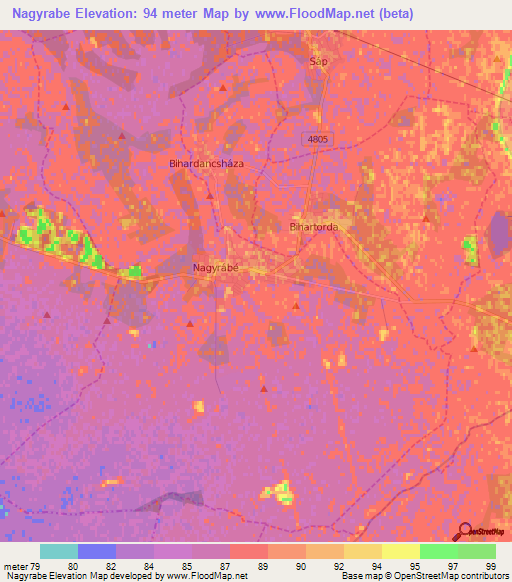 Nagyrabe,Hungary Elevation Map