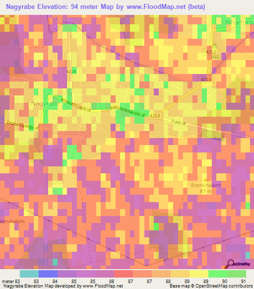 Nagyrabe,Hungary Elevation Map