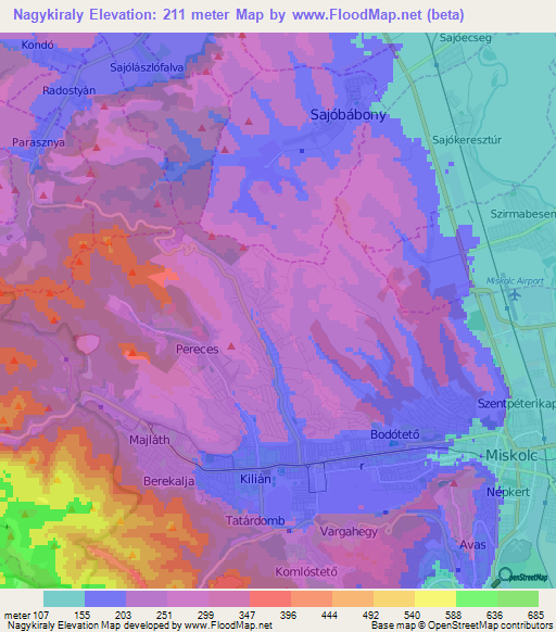 Nagykiraly,Hungary Elevation Map