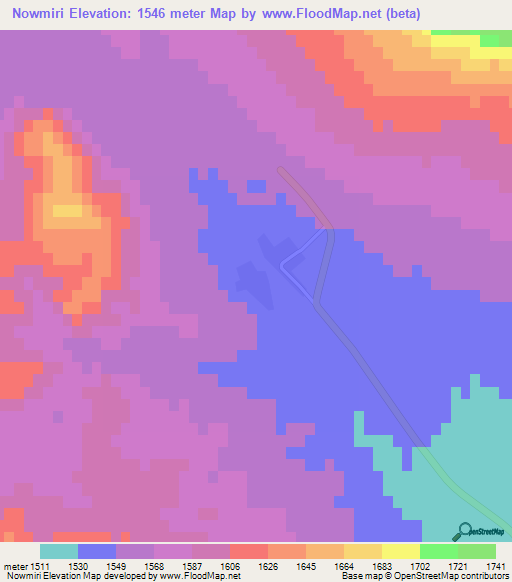 Nowmiri,Iran Elevation Map