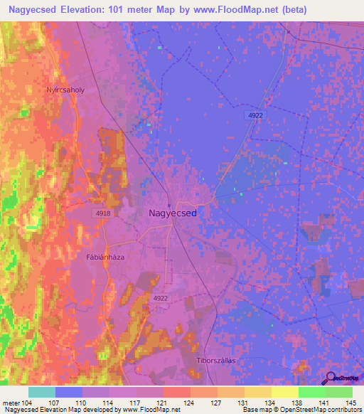 Nagyecsed,Hungary Elevation Map