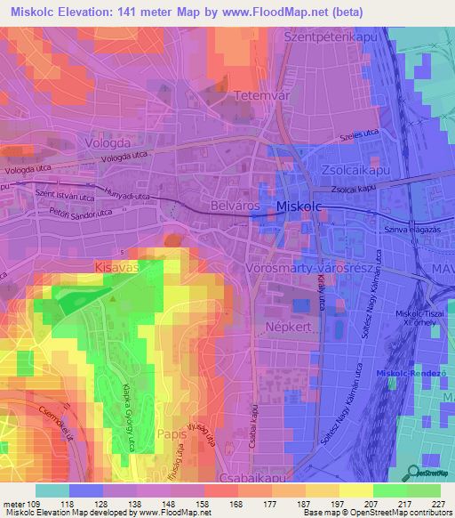 Miskolc,Hungary Elevation Map