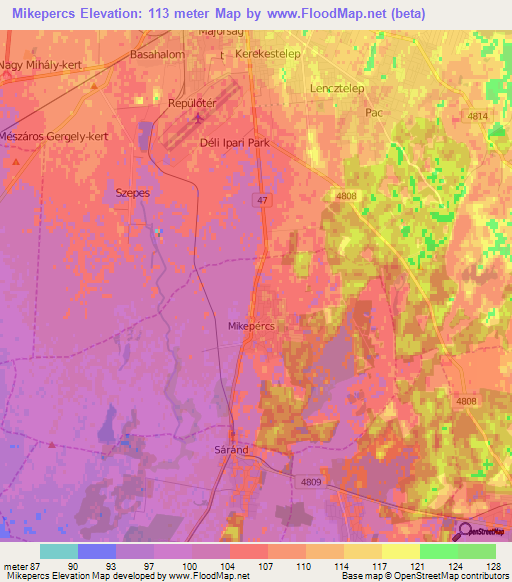 Mikepercs,Hungary Elevation Map