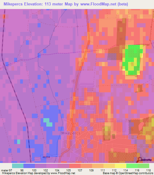 Mikepercs,Hungary Elevation Map