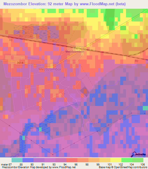 Mezozombor,Hungary Elevation Map
