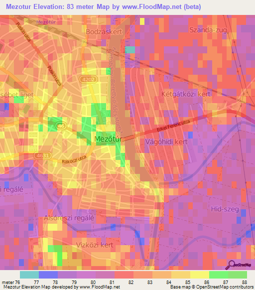 Mezotur,Hungary Elevation Map