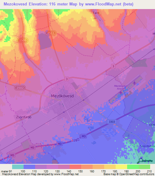 Mezokovesd,Hungary Elevation Map