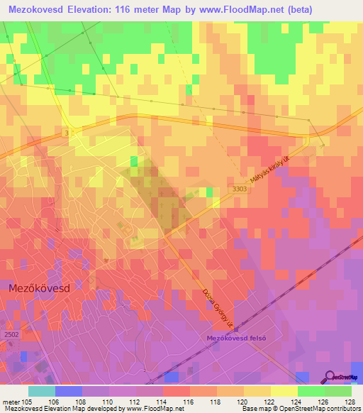 Mezokovesd,Hungary Elevation Map