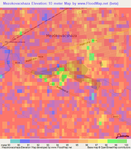 Mezokovacshaza,Hungary Elevation Map