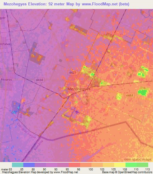Mezohegyes,Hungary Elevation Map