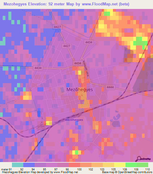 Mezohegyes,Hungary Elevation Map
