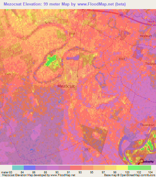 Mezocsat,Hungary Elevation Map