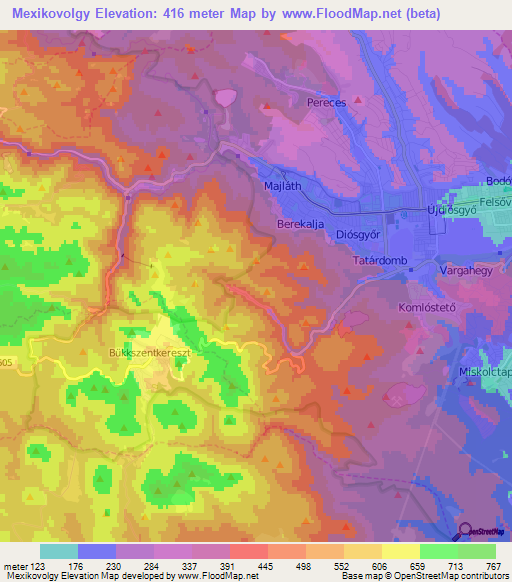Mexikovolgy,Hungary Elevation Map
