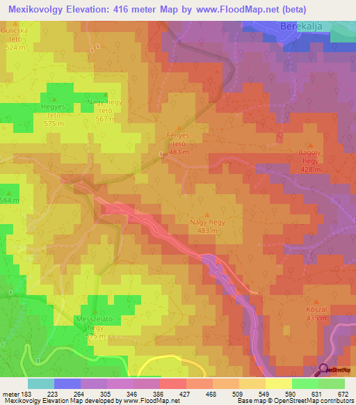 Mexikovolgy,Hungary Elevation Map