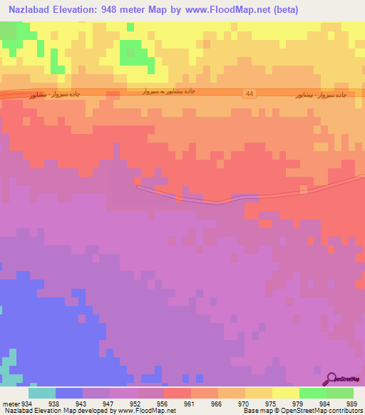 Nazlabad,Iran Elevation Map