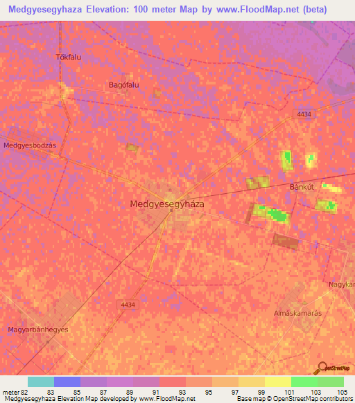 Medgyesegyhaza,Hungary Elevation Map