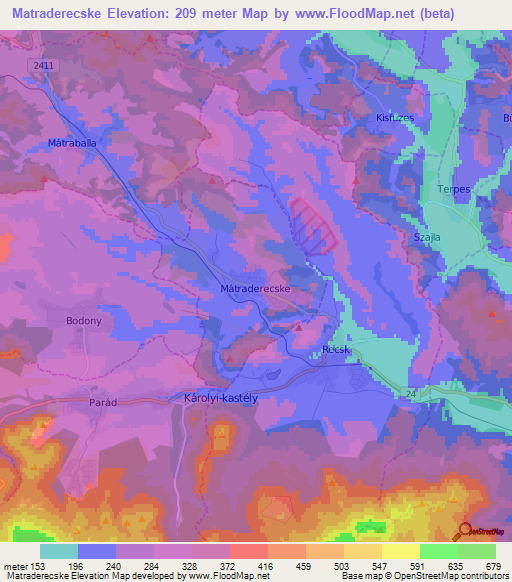 Matraderecske,Hungary Elevation Map