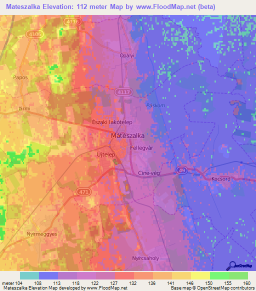 Mateszalka,Hungary Elevation Map