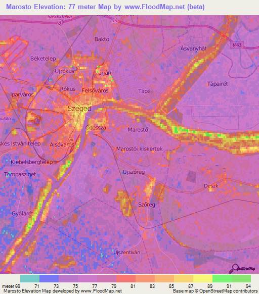 Marosto,Hungary Elevation Map