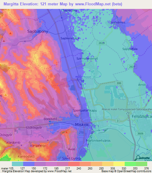 Margitta,Hungary Elevation Map