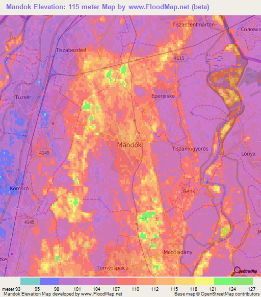 Mandok,Hungary Elevation Map