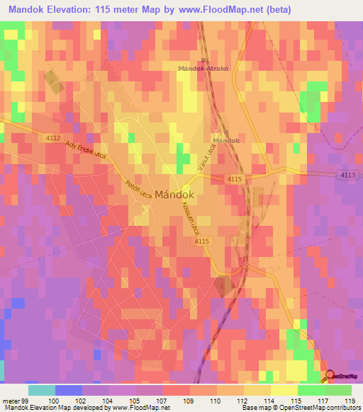Mandok,Hungary Elevation Map