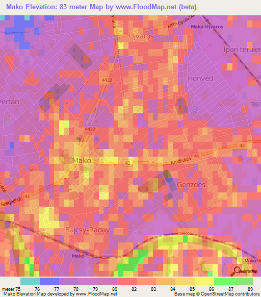 Mako,Hungary Elevation Map