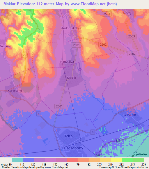 Maklar,Hungary Elevation Map