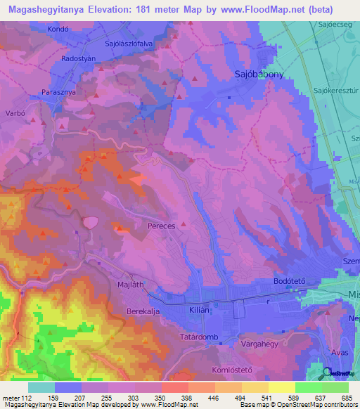 Magashegyitanya,Hungary Elevation Map