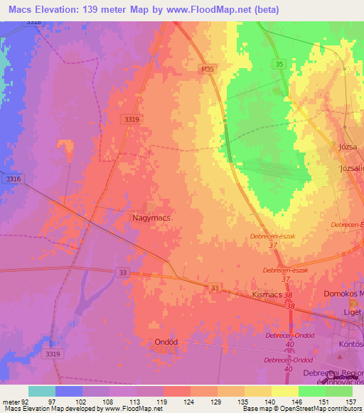 Macs,Hungary Elevation Map