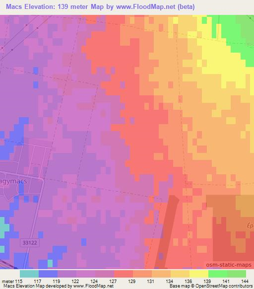 Macs,Hungary Elevation Map