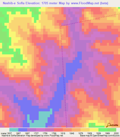 Nashib-e Sofla,Iran Elevation Map