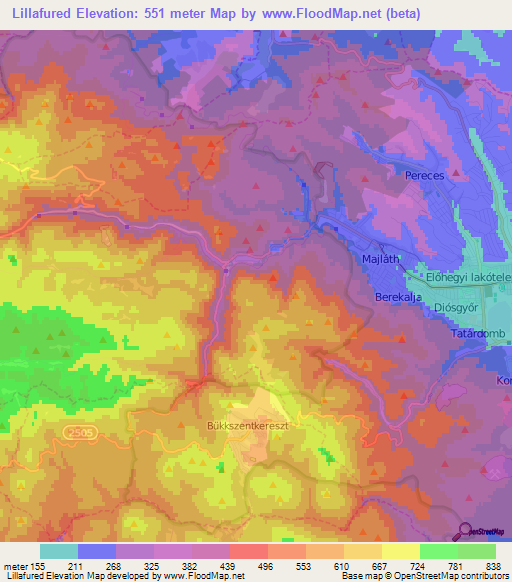 Lillafured,Hungary Elevation Map