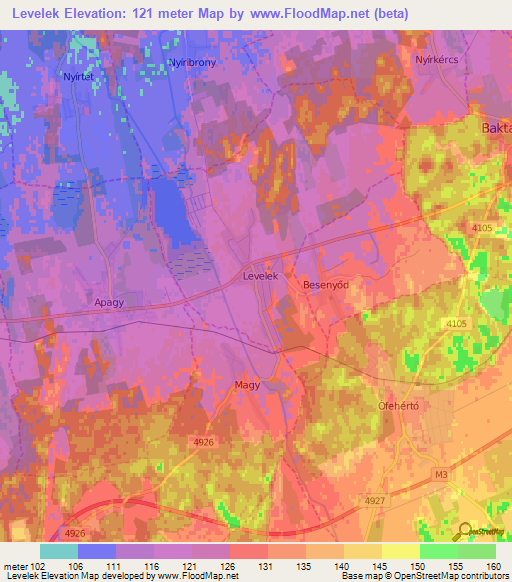 Levelek,Hungary Elevation Map