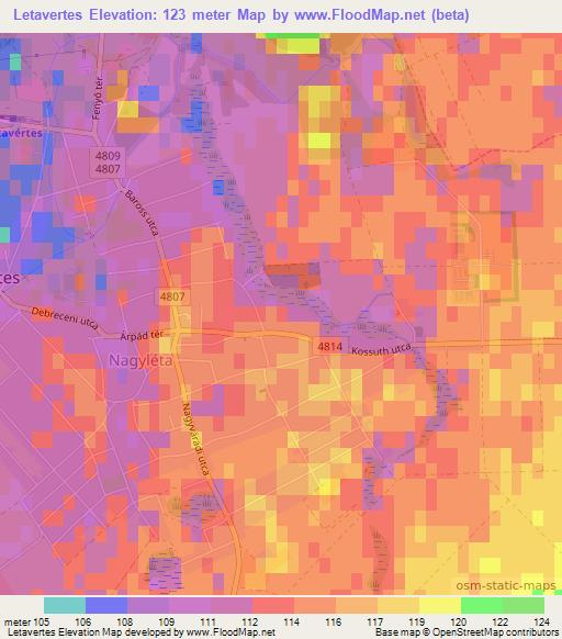 Letavertes,Hungary Elevation Map