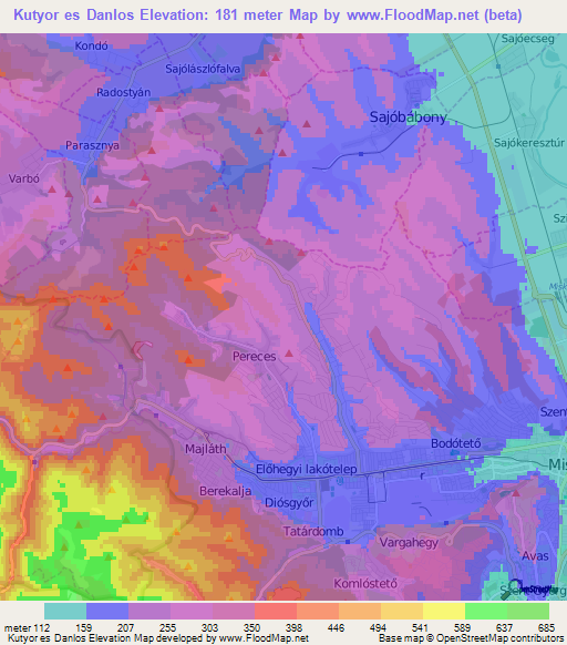 Kutyor es Danlos,Hungary Elevation Map