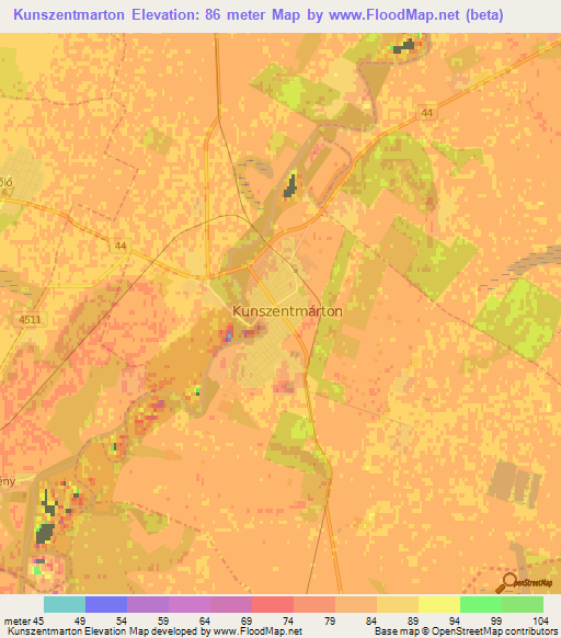 Kunszentmarton,Hungary Elevation Map