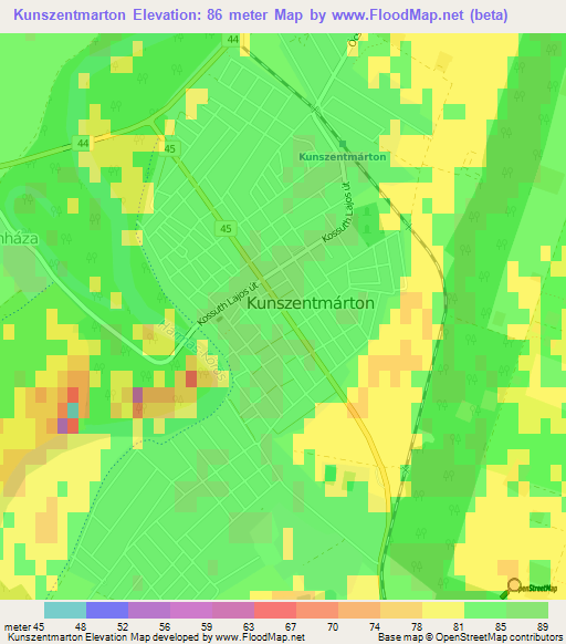 Kunszentmarton,Hungary Elevation Map