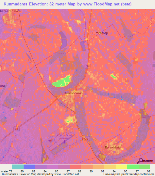 Kunmadaras,Hungary Elevation Map