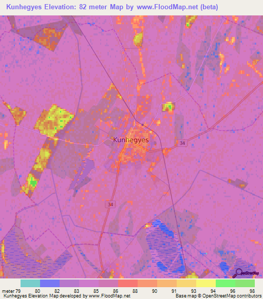 Kunhegyes,Hungary Elevation Map