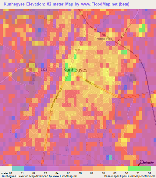 Kunhegyes,Hungary Elevation Map