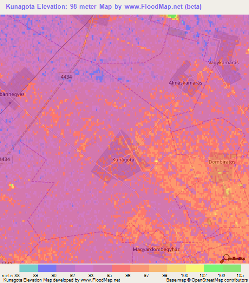 Kunagota,Hungary Elevation Map