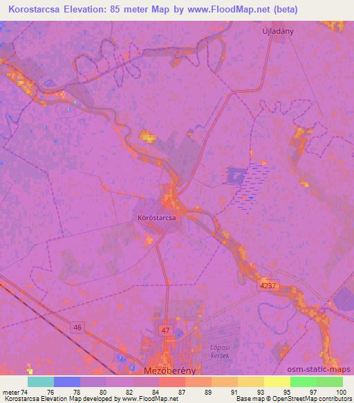 Korostarcsa,Hungary Elevation Map