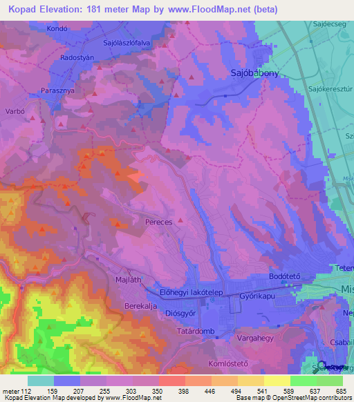 Kopad,Hungary Elevation Map