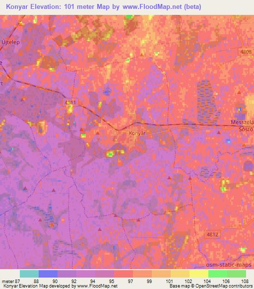 Konyar,Hungary Elevation Map