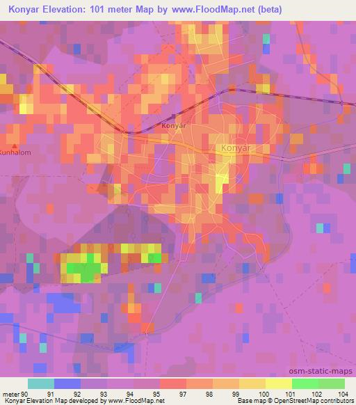 Konyar,Hungary Elevation Map