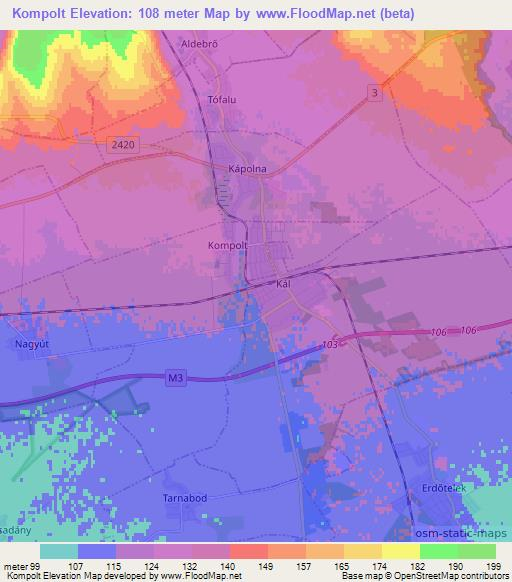 Kompolt,Hungary Elevation Map