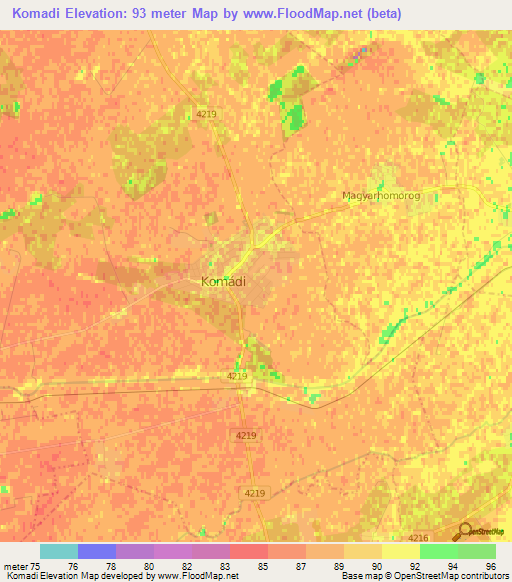 Komadi,Hungary Elevation Map